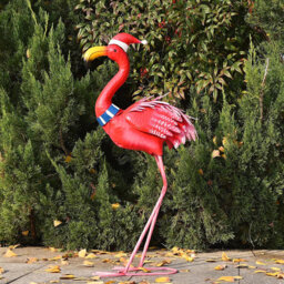 "8""×16.5""×28"" Large Metal Christmas Flamingo Yard Art Statue, Outdoor Patio Pool Lawn Indoor Decor"