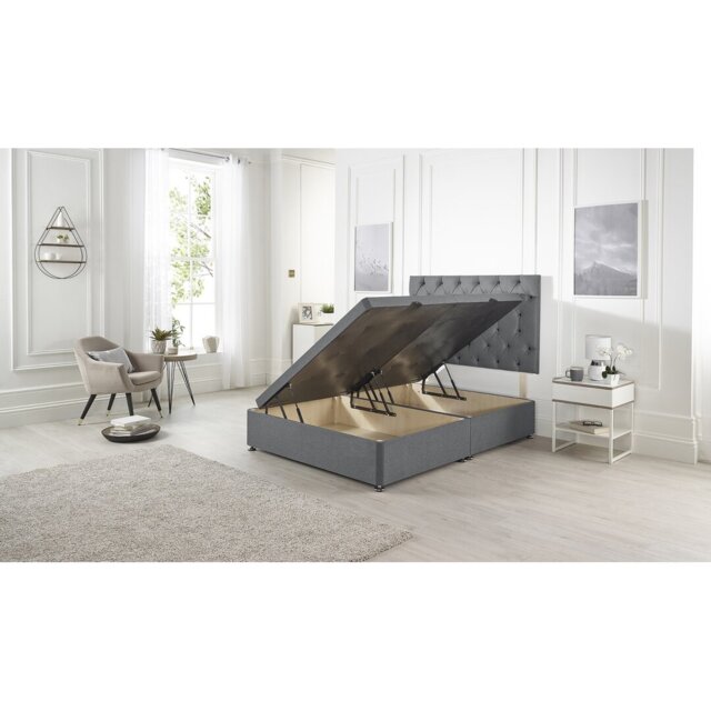 Etheral Side Opening Ottoman Storage Bed with Upholstered Headboard Plush Velvet