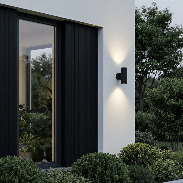 "16cm 6"" Outdoor Round Wall Light, GU10 Up Down Wall Sconce, Matte Black Exterior Waterproof"