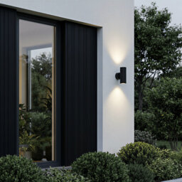 "16cm 6"" Outdoor Round Wall Light, GU10 Up Down Wall Sconce, Matte Black Exterior Waterproof"