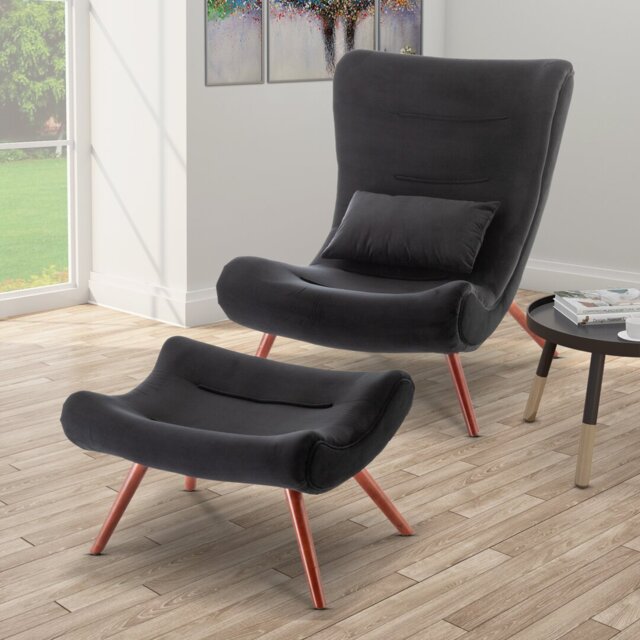 Bertita Upholstered Accent Chair with Footstool
