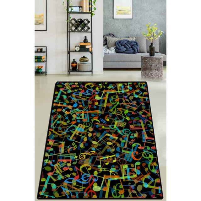 Singh Appunti Shaggy Black/Green Rug