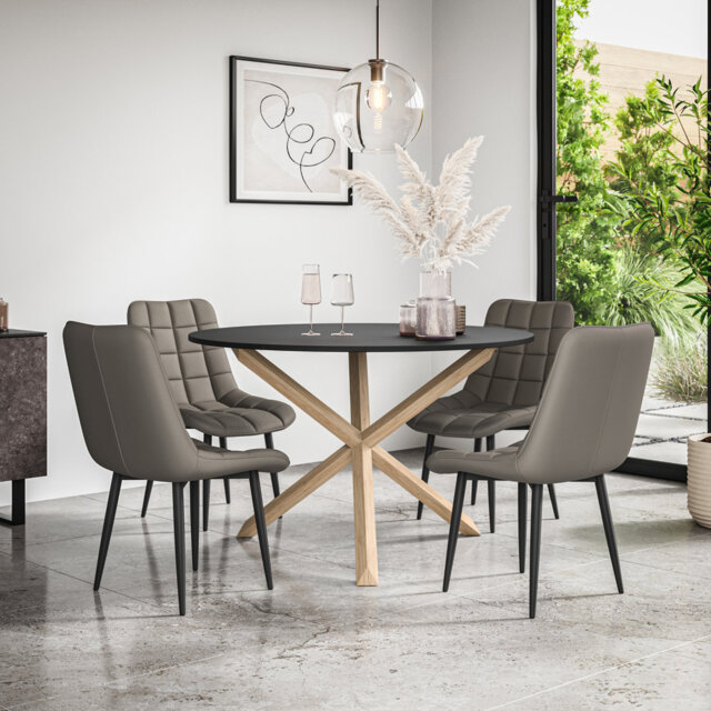 Malvern Round Dining Table And Chairs -  Table Top w Legs + Nova Faux Leather Dining Chair Set Of 4