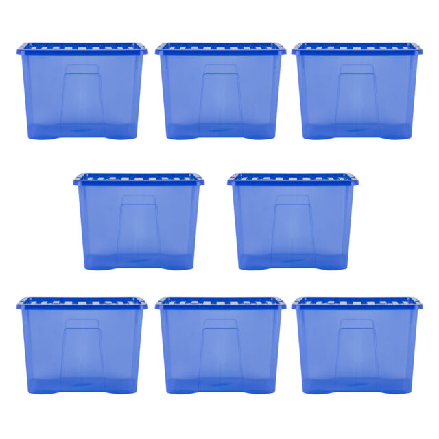 Wham Crystal 80L Plastic Storage Box Pack of 8 Tint Spectrum Blue
