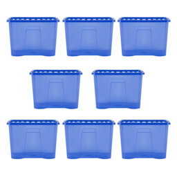 Wham Crystal 80L Plastic Storage Box Pack of 8 Tint Spectrum Blue