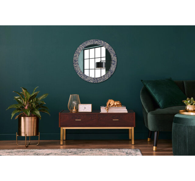 Huldar Round Glass Framed Wall Mounted Accent Mirror in Blue
