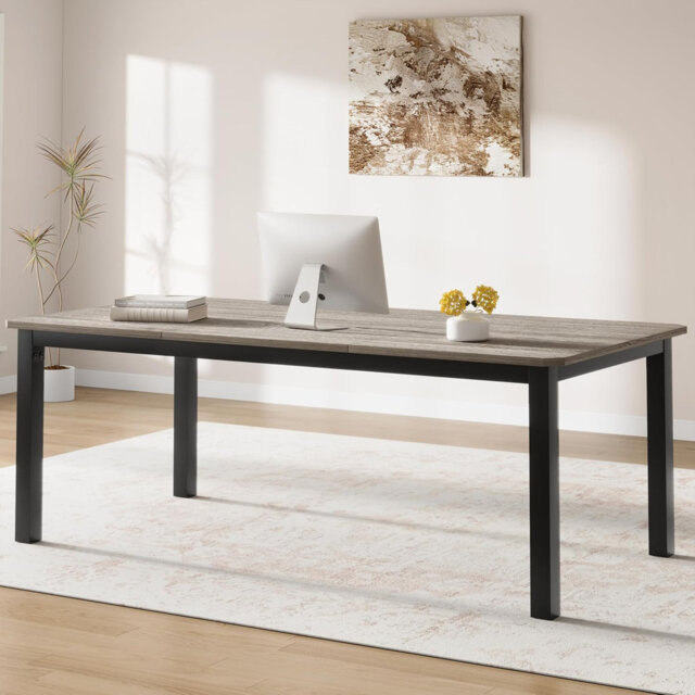 Large Dining Table for 6 to 8, 200cm Industrial Kitchen Table with Thick Board, Natural Wood Texture & Chamfer Design, Modern Space Saving Dining Tabl