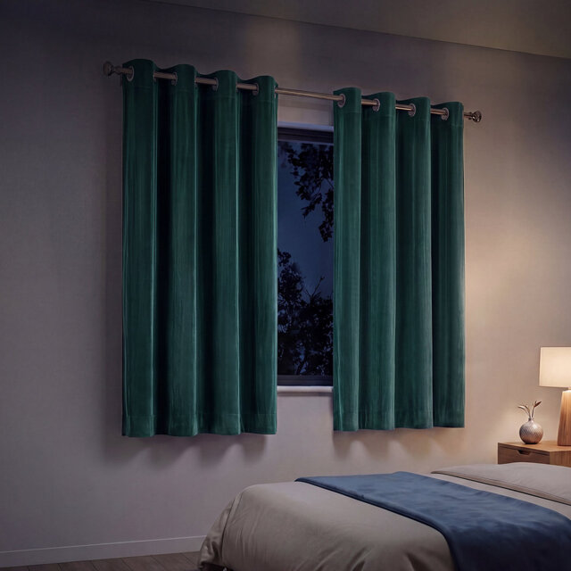 Thick Thermal Blackout Curtains Velvet 46x54 Inch Eyelet Ring Top Green