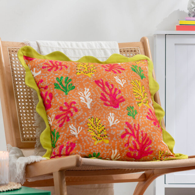 Coral Abstract Square Throw Cushion