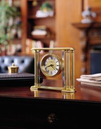 Glam Roman Numeral Mirror Quartz Movement / Crystal Tabletop Clock in Polished Brass