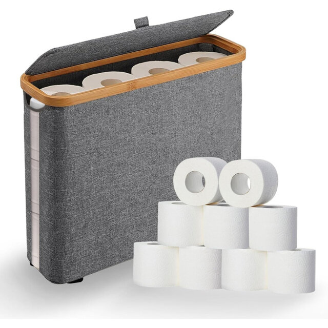 Narrow Toilet Paper Storage with Lid, Slim Freestanding Toilet Paper Holder Beside Toilet, Waterproof Oxford Fabric Bathroom Tissue Storage Cabinet, 3