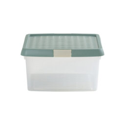 Wham Clip 9L Square Plastic Storage Boxes with Secure Clip Lock Lids. L:29 x W:29 x H:15.5cm Clear/Stone/Slate Grey