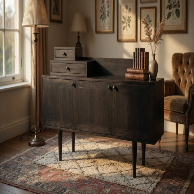 """Hermes Ebony Walnut Sideboard in Walnut and Veneer """