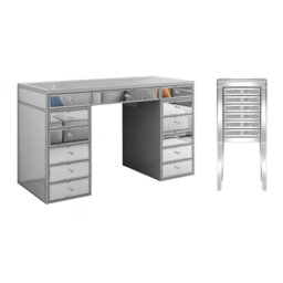 130Cm Mirrored 13-Drawer Glass Top Dressing Table & 50Cm Crushed Diamond 6-Drawer Jewelry Armoire Vanity Set