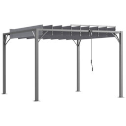 3 X 3m Outdoor Pergola With Retractable Aluminium Louvered Roof, Uv50+ Protection, Powder-coated Steel & Aluminium Frame, Ground Stakes & Expansion Sc