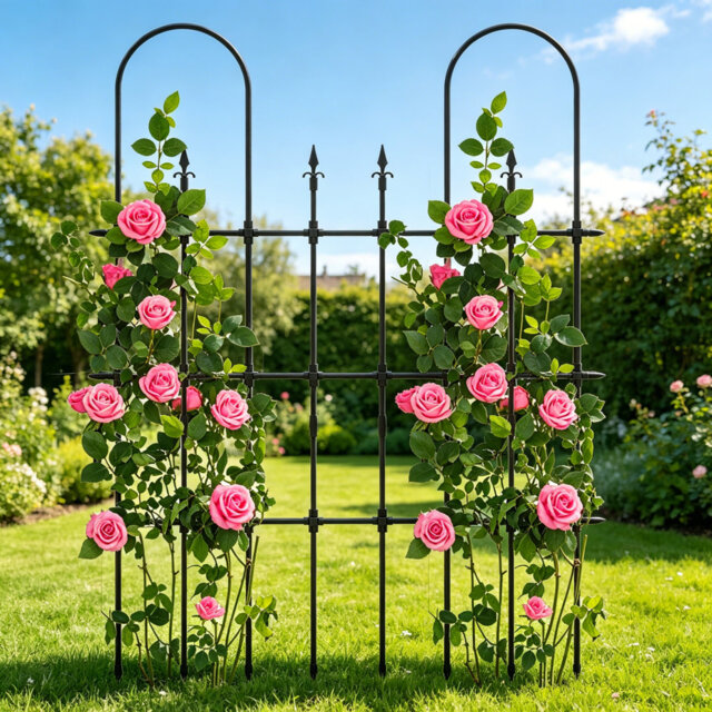 146X186cm Heavy-Duty Garden Trellis For Climbing Plants - Rustproof Metal Plant Support Frame With Sharp Ground Stakes, Decorative Fence For Roses, To