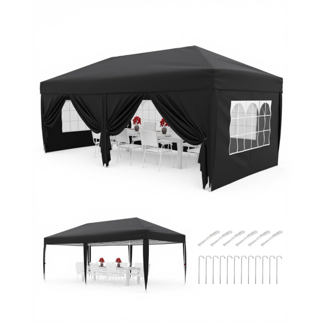Heavy Duty Waterproof Pop Up Gazebo Canopy with Sidewalls & Rolling Carry Bag, 300x600 cm Instant Shelter for Outdoor Party Camping Market Stall