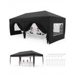 Heavy Duty Waterproof Pop Up Gazebo Canopy with Sidewalls & Rolling Carry Bag, 300x600 cm Instant Shelter for Outdoor Party Camping Market Stall
