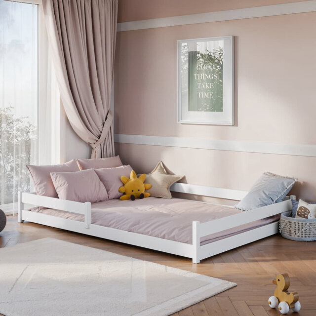 Wooden Bed Fini White â Crisp EU Double Bed with Low Profile