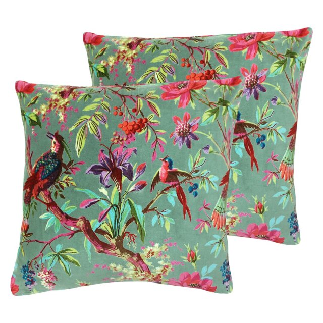 Floral Cotton Velvet Filled Cushion Twin Pack