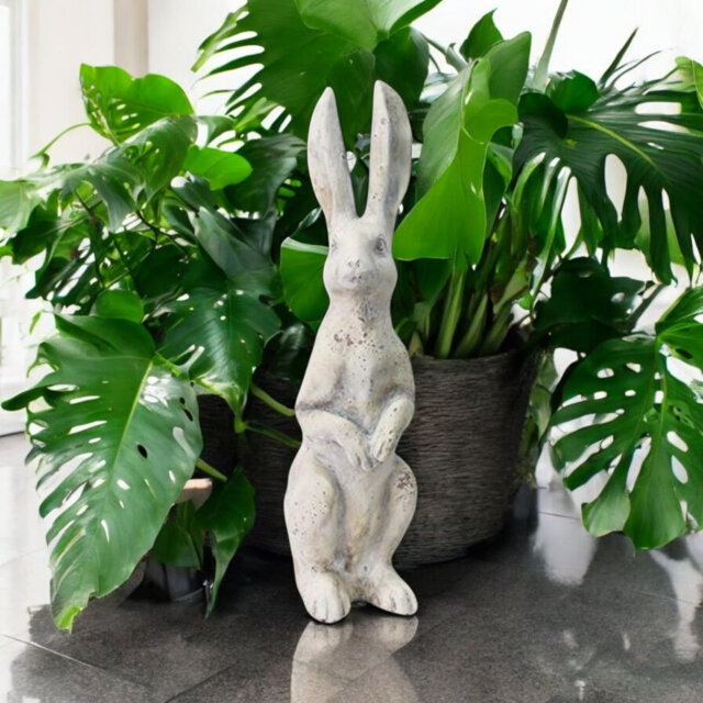 Hand Finished Cream Resin Rabbit Sculpture - Durable Decorative Statue Ideal for Home Display or Outdoor Garden Accent