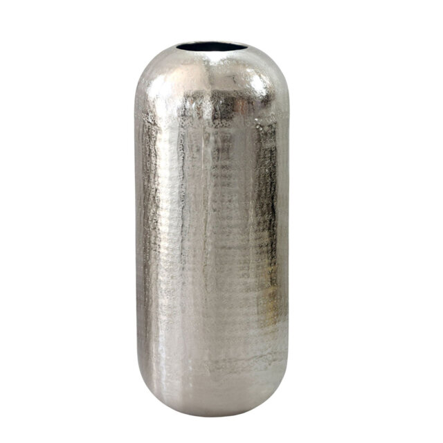 Round Silver Aluminium Floor Vase
