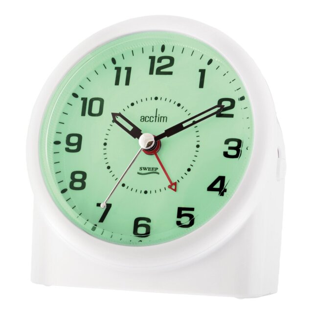 Acctim Central Analogue Alarm Clock Non Ticking Sweep Smartlite® Superbrite® Crescendo Alarm Quartz White