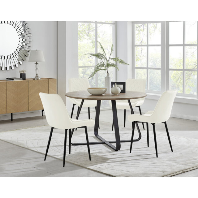 Venedocia Round Wood Effect Dining Table & 4 Luxury Velvet Dining Chairs