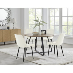 Venedocia Round Wood Effect Dining Table & 4 Luxury Velvet Dining Chairs
