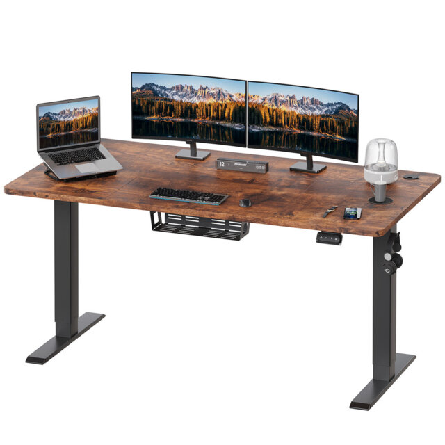 Hieronymus Electric Adjustable T-Shape Standing Desk Home Desk With Backpack Hook And Memory Smart Pannel