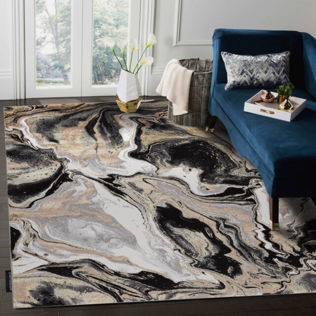 Modern de Luxe rug for the living room, bedroom or abstract - textured cream / gold
