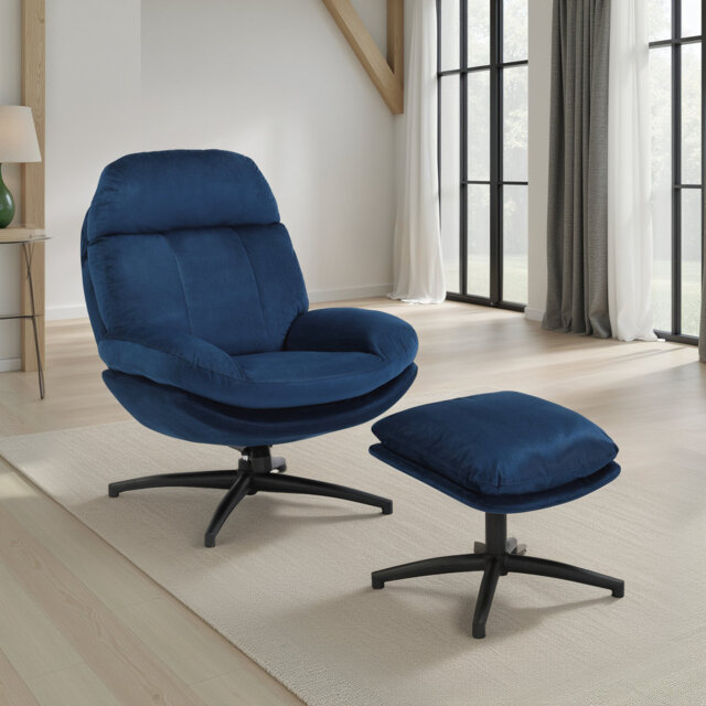 Velvet Swivel Accent Chair with Footstool