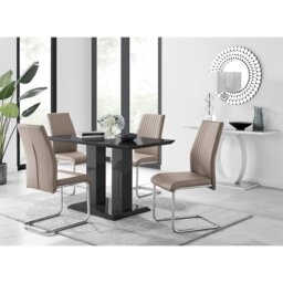 Edzard Double Pedestal High Gloss Dining Table Set with 4 Luxury Faux Leather Dining Chairs