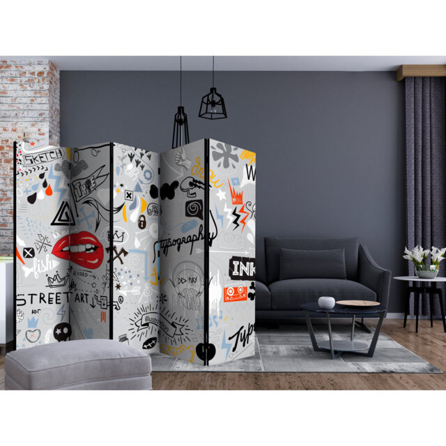 225cm W x 172cm H 5 - Panel Wood Folding Room Divider