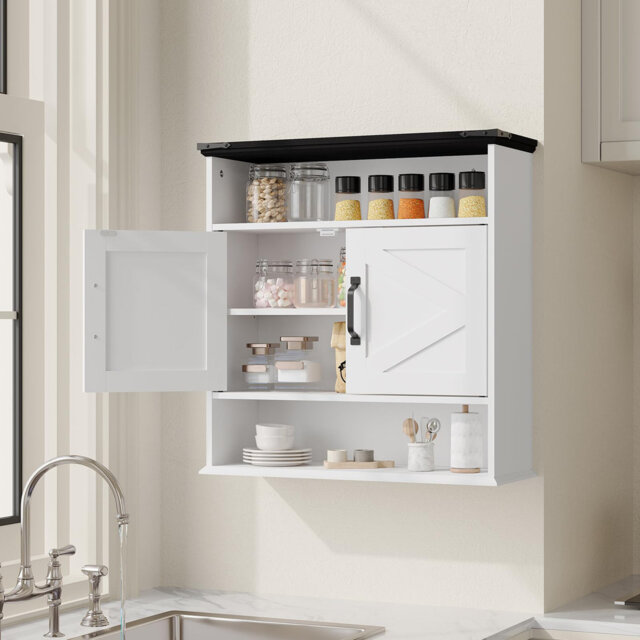 "23.6"" Wall-Mounted Bathroom Storage Cabinet with Barn Doors – Farmhouse Medicine Cabinet, Adjustable Shelving for Toilet, Vanity, Kitchen, Hallway – R"