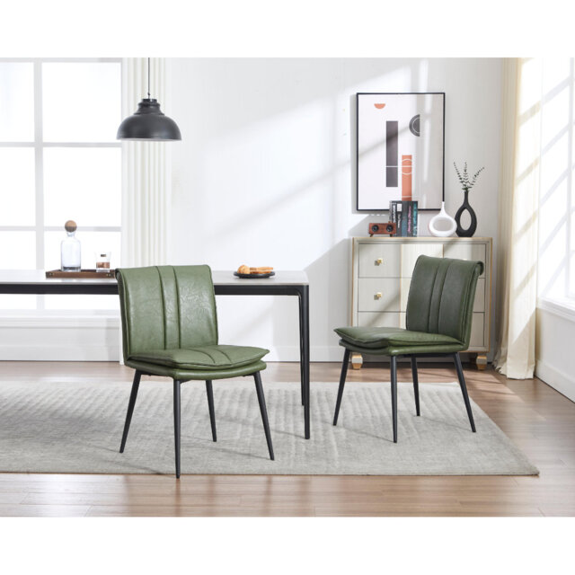 Wahson Dining Chairs Set of 2 in PU Leather Modern Industrial Kitchen Chairs with Backrest for Living Room Restaurant, Green