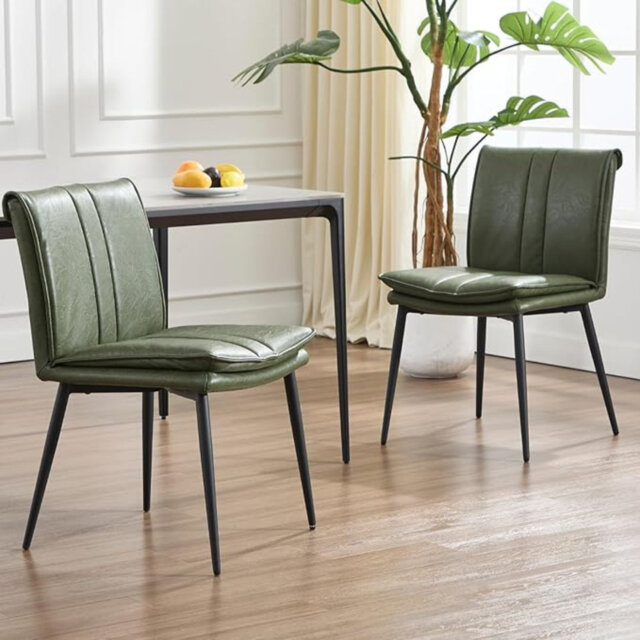 Upholstered Metal Accent Dining Chairs PU Leather Modern Industrial Kitchen Chairs with Backrest for Living Room Restaurant