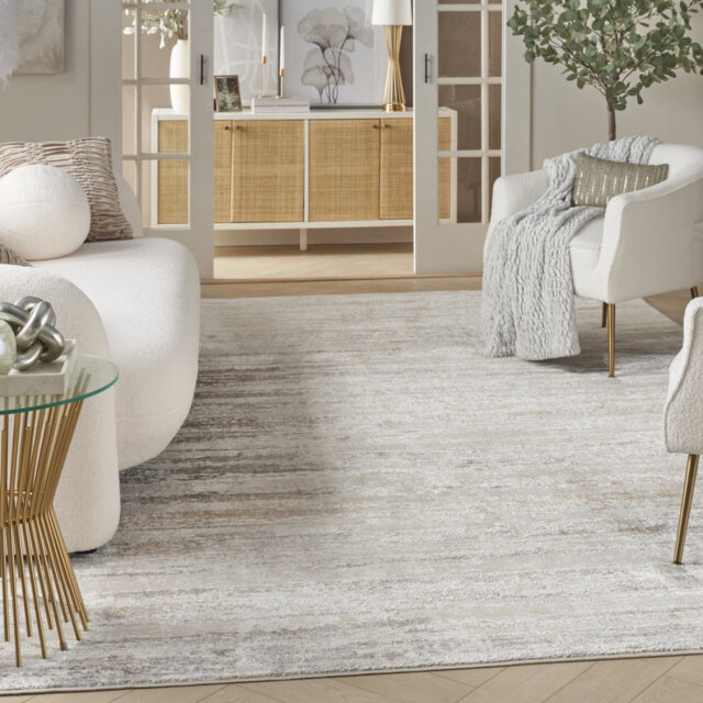 Grey Abstract Thick Modern Easy To Clean Rug For Bedroom, Living Room, Dining Room