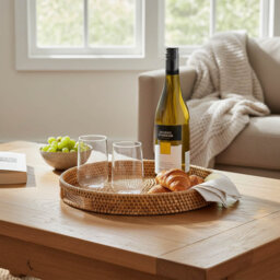 Rattan Serving Tray for Coffee Table & Decor