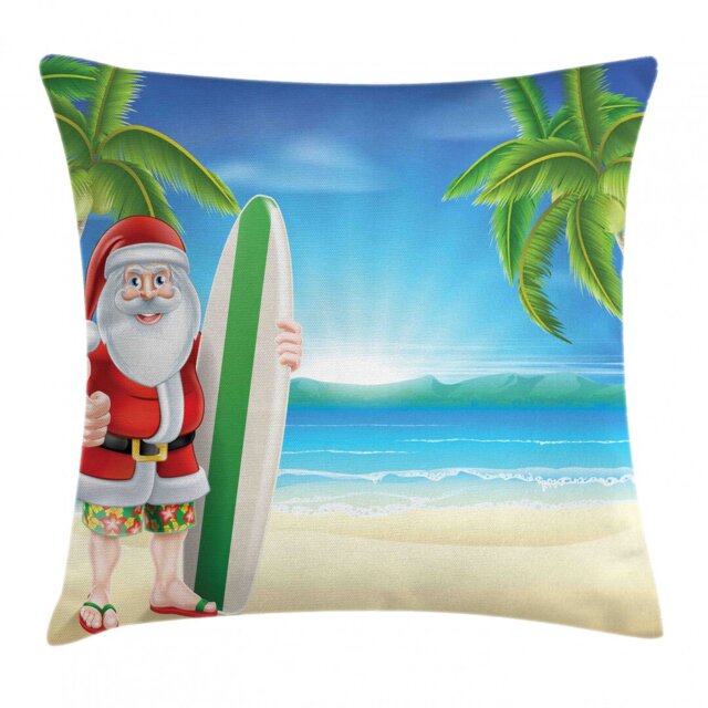 Obell Christmas Santa with Surfboard Outdoor Cushion Cover
