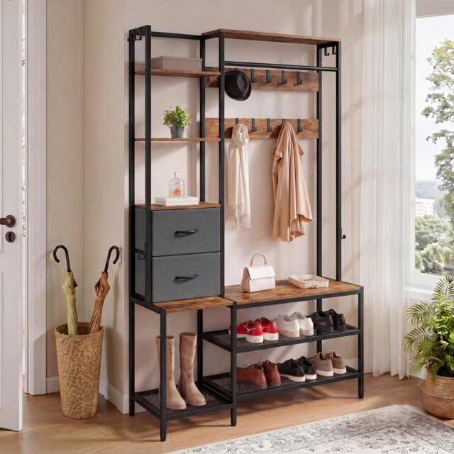 120 cm W Hall Tree with Storage Bench and Shoe Storage