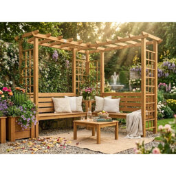 Dunster House Wooden Corner Pergola Arch with Bench, Trellis and Mini Table Gerlinde