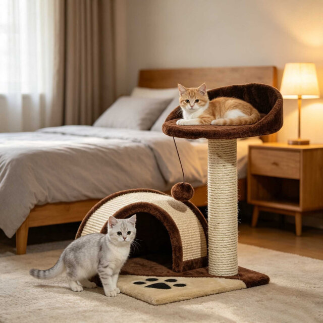 Cat Tree Kitten Activity Centre with Sisal Scratching Post & Hanging Toy Ball, Beige