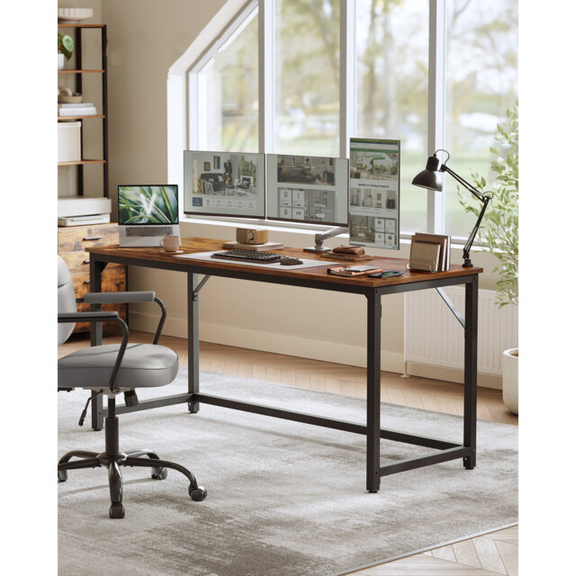 Omputer Desk, Office Desk, 160 X 60 X 76 Cm, For Study, Bedroom, Living Room, Rustic Brown And Ink Black