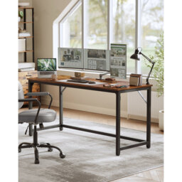 Omputer Desk, Office Desk, 160 X 60 X 76 Cm, For Study, Bedroom, Living Room, Rustic Brown And Ink Black
