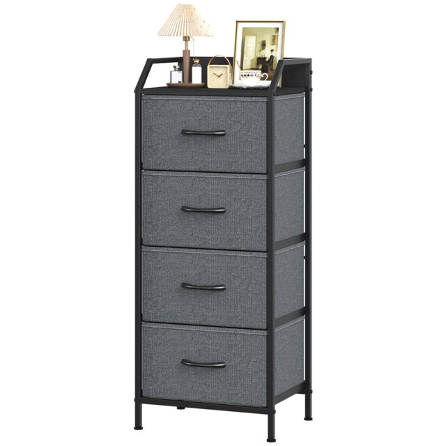 Modern 4-Drawer Fabric Storage Chest with Metal Frame & Rear-Top Panel â Space-Efficient Organizer for Bedroom, Living Room & Compact Areas Deep Gre