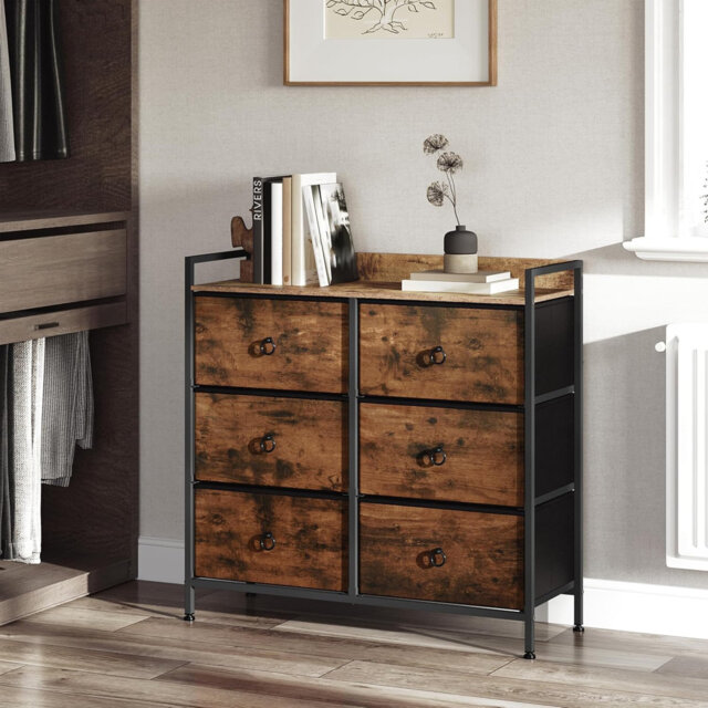 Chest of drawers with drawers, cabinet with 6 fabric drawers, storage cabinet for bedroom, living room, hallway, metal frame, industrial style
