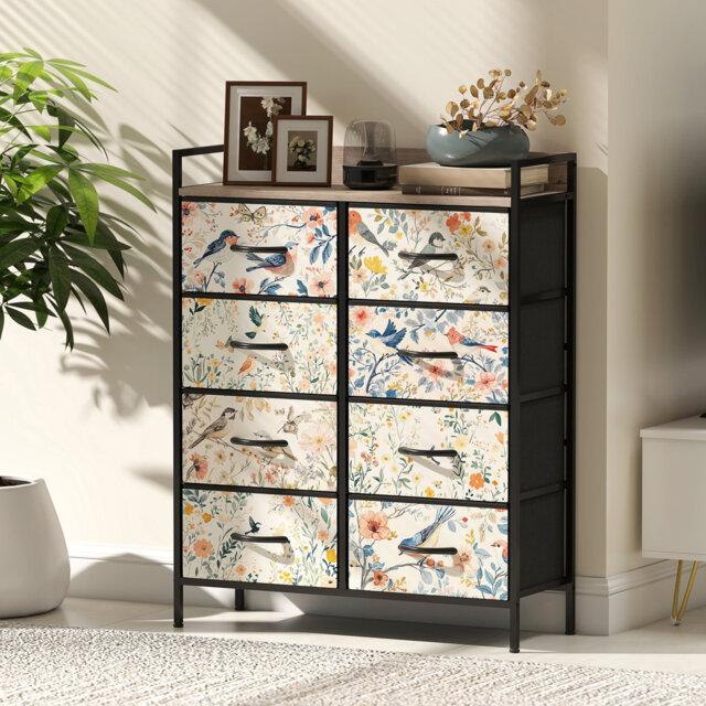 HOMCOM Bedroom Chest of Drawers, Fabric Dresser with 8 Drawers, White