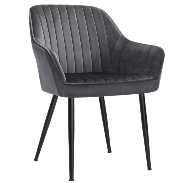 Dining Chair, Kitchen Chair, Velvet Armchair, Upholstered With Armrests, Max. Load 120 Kg, Metal Legs, For Dining Room, Lounge, Grey And Ink Black