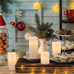 "Indoor/Outdoor Waterproof Flameless Candles: Flickering White LED Pillar, Battery-Operated, Pack of 4, 3"" H4”-8” for Lanterns"